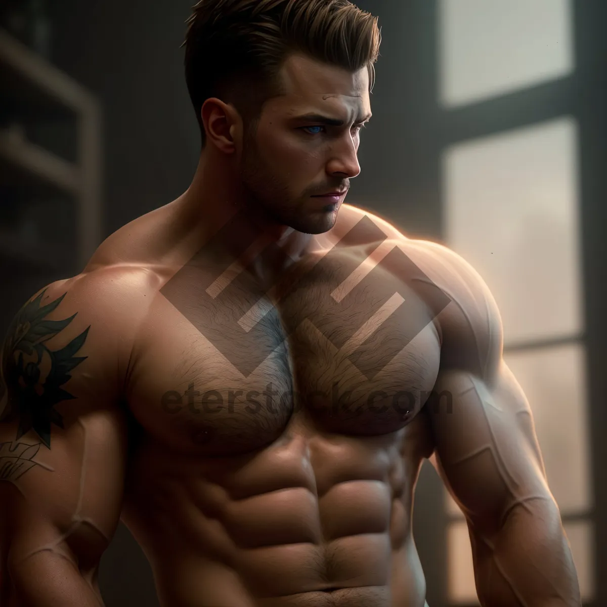 Picture of Muscular Male Model: Sculpted Physique with Sensual Charm.