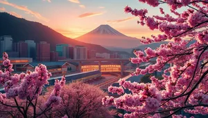 Spring landscape with pink flowers in garden park.