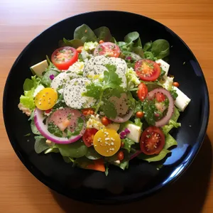 Gourmet plate with fresh vegetables and tasty cheese.