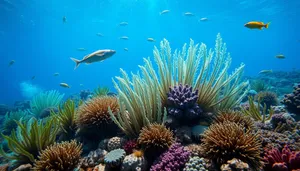 Colorful Marine Life Celebration Underwater with Fireworks