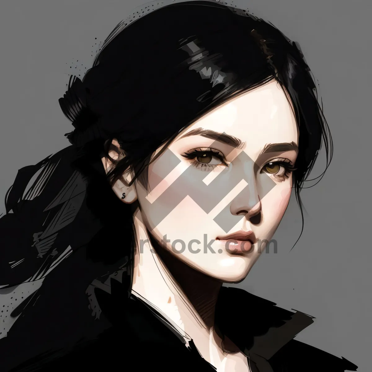 Picture of Fashion Model with Dark Hair and Sensual Mask