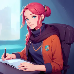 Happy businesswoman working on laptop at office desk