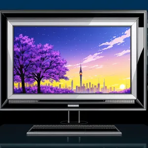 Modern Flat Screen Monitor with Keyboard