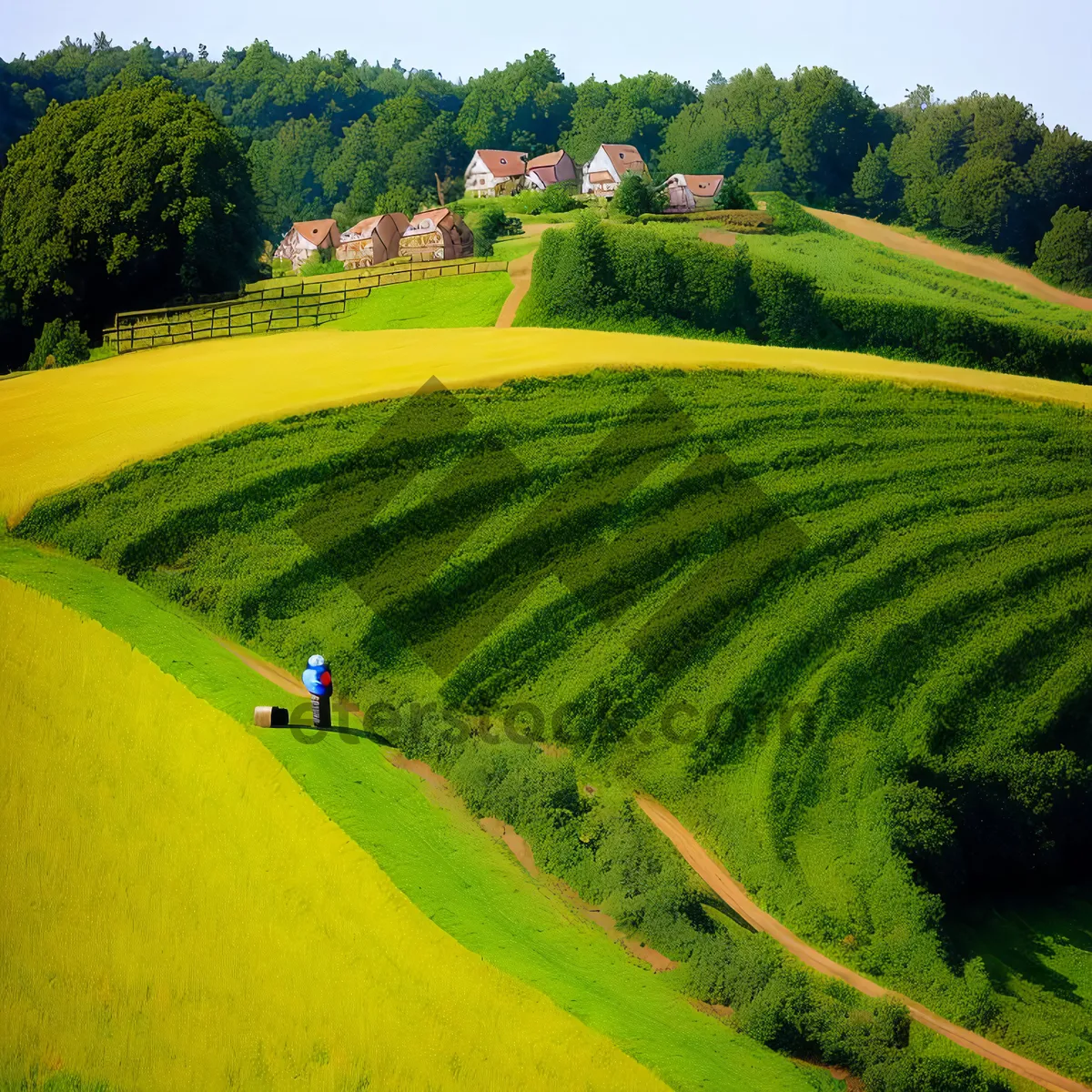 Picture of Majestic Countryside: Serene Landscape with Fields, Trees, and Hills