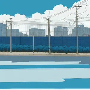 Urban Skyline with Volleyball Net: Modern City Athletics