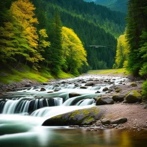 Serene River Flow Through Autumn Forest