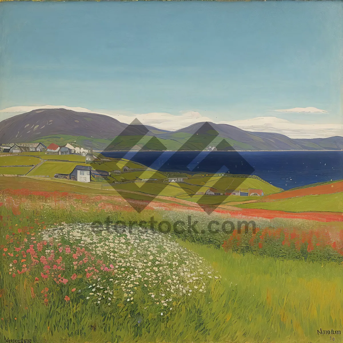 Picture of Rural Summer Landscape with Rolling Hills and Fields