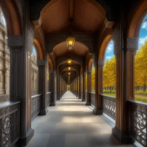 Enchanting Ancient Stone Palace Interior with Majestic Arches