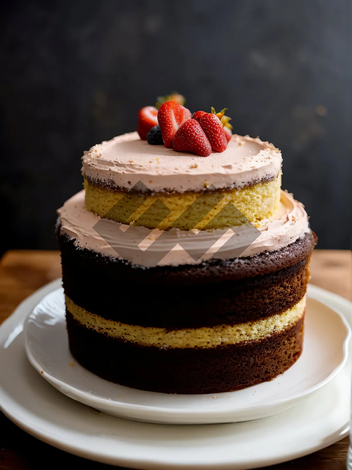 Picture of Delicious Berry Cream Cake with Chocolate Drizzle