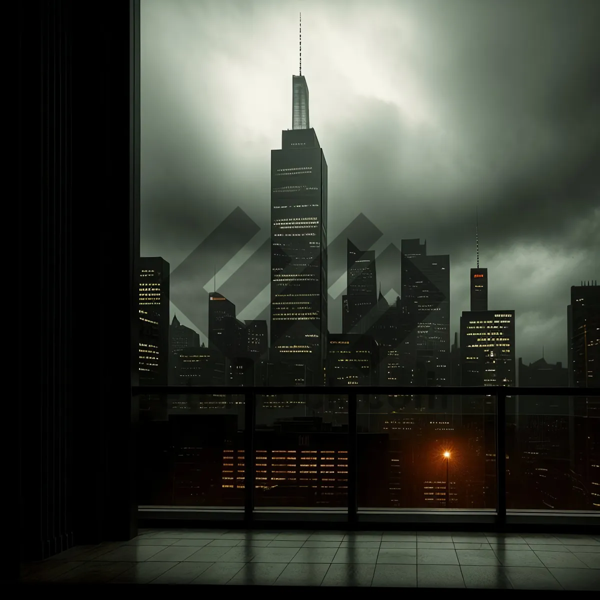 Picture of Nighttime Urban Skyline Illuminated by City Lights