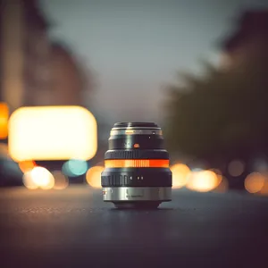 Photography Equipment: Camera Lens and Pill Bottle