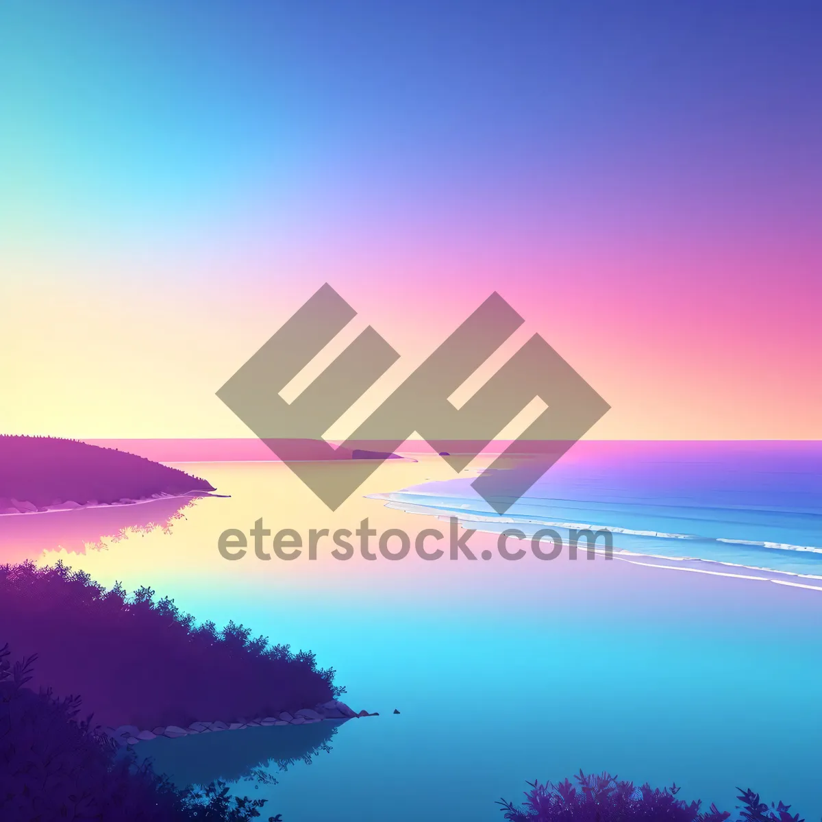 Picture of Vibrant Sunset over Sandy Beach: A Colorful Coastal Seascape