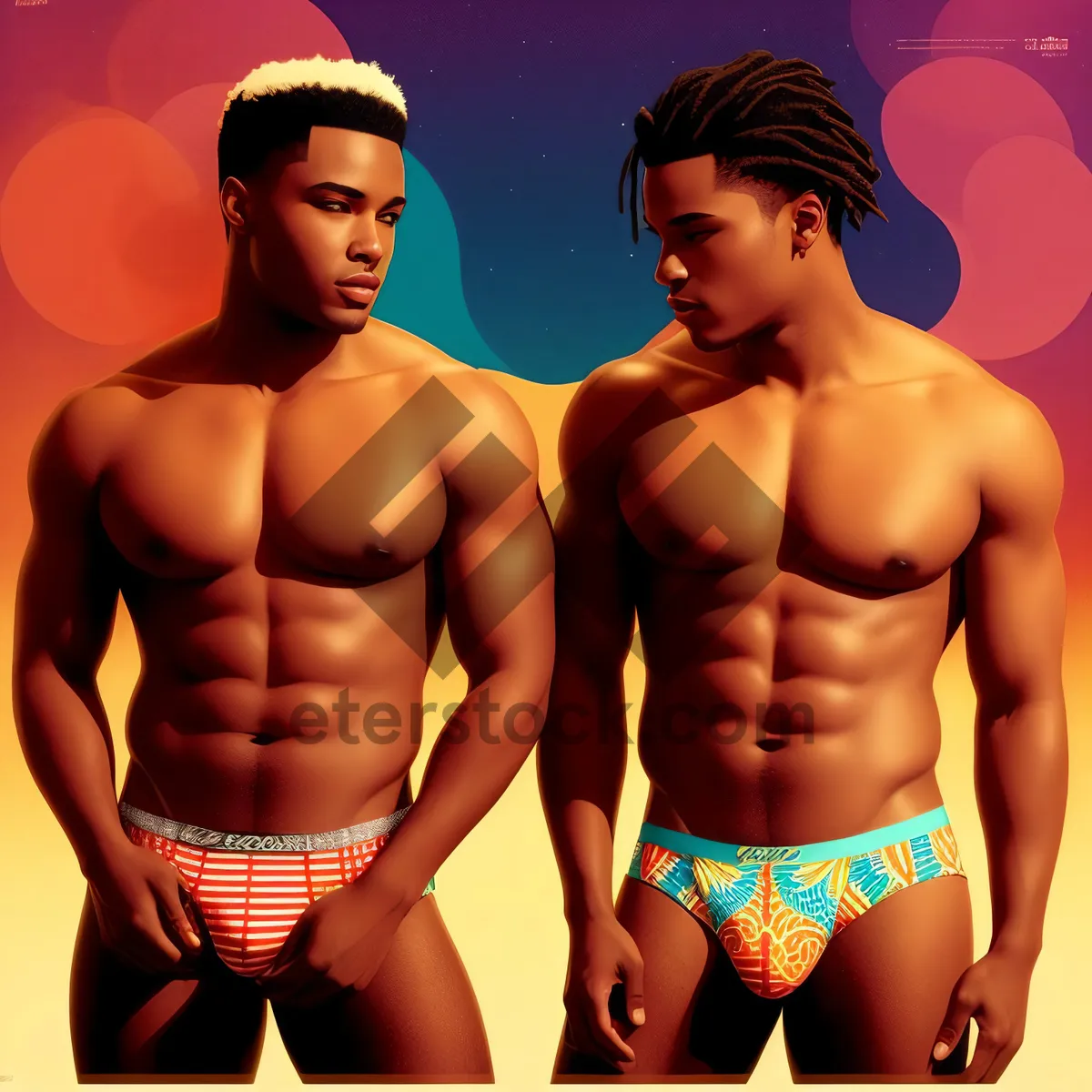 Picture of Muscular Male Model Flexing Abs in Studio Photoshoot