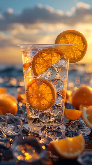 Refreshing orange citrus breakfast juice in glass cup.