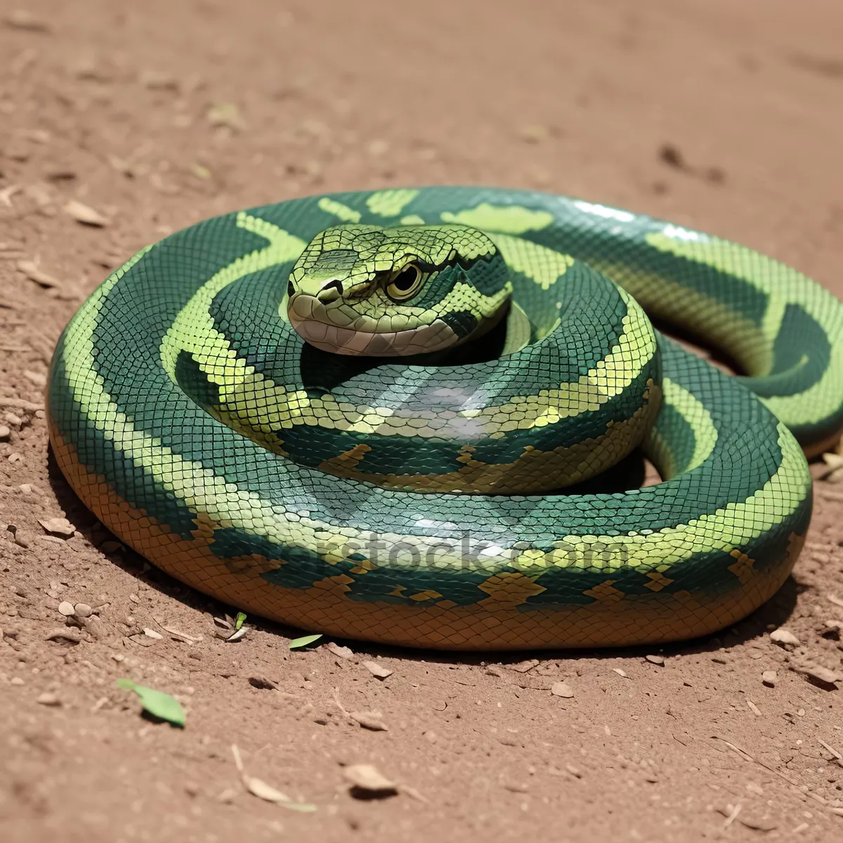 Picture of Wild Green Snake Slithering in the Night