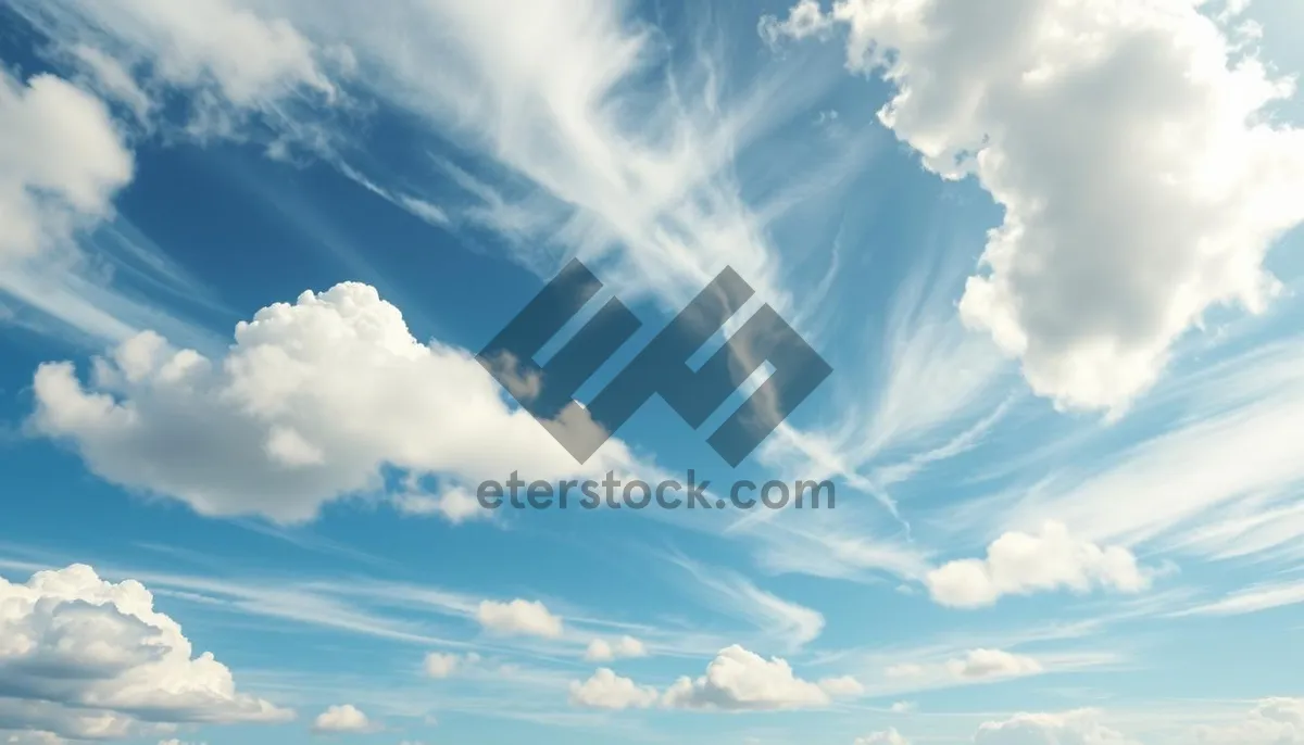 Picture of Summer Sky with Fluffy Clouds and Bright Sun