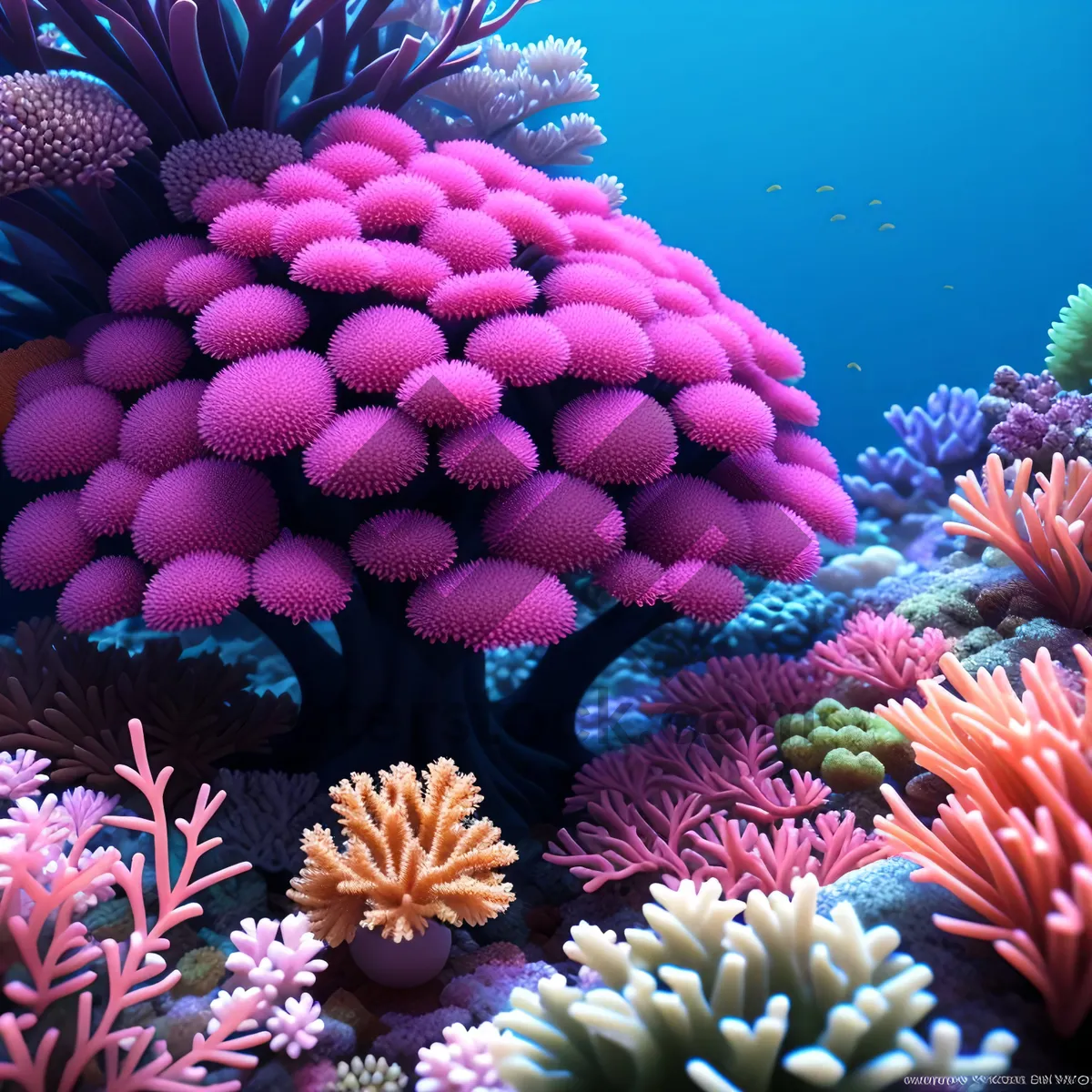 Picture of Colorful Anemone Fish Colony in Exotic Coral Reef