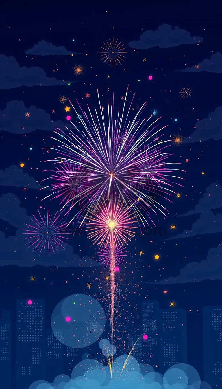 Picture of Festive Firework Display in Snowy Winter Night Sky