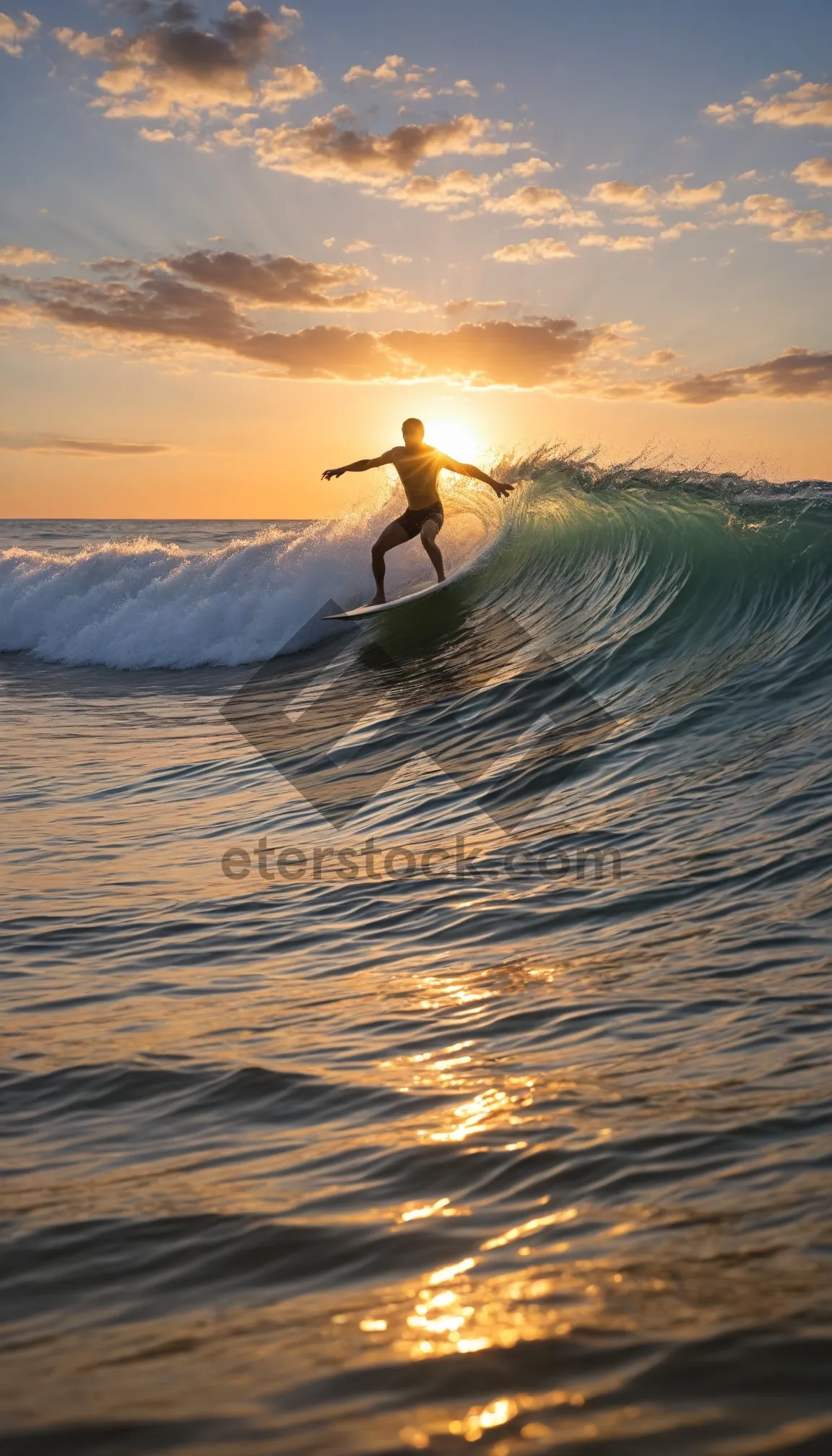 Picture of Silhouette paddle blade reflecting on sunset beach water.