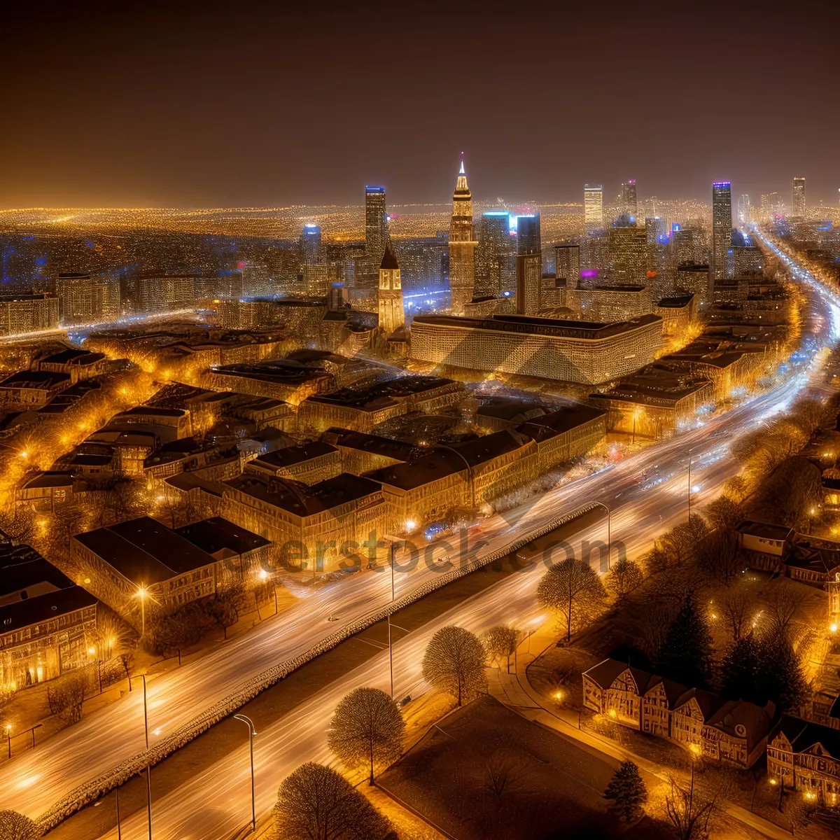 Picture of Dynamic Night Scene in Urban Business District