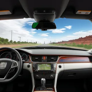 Modern Car Interior Dashboard with Steering Wheel