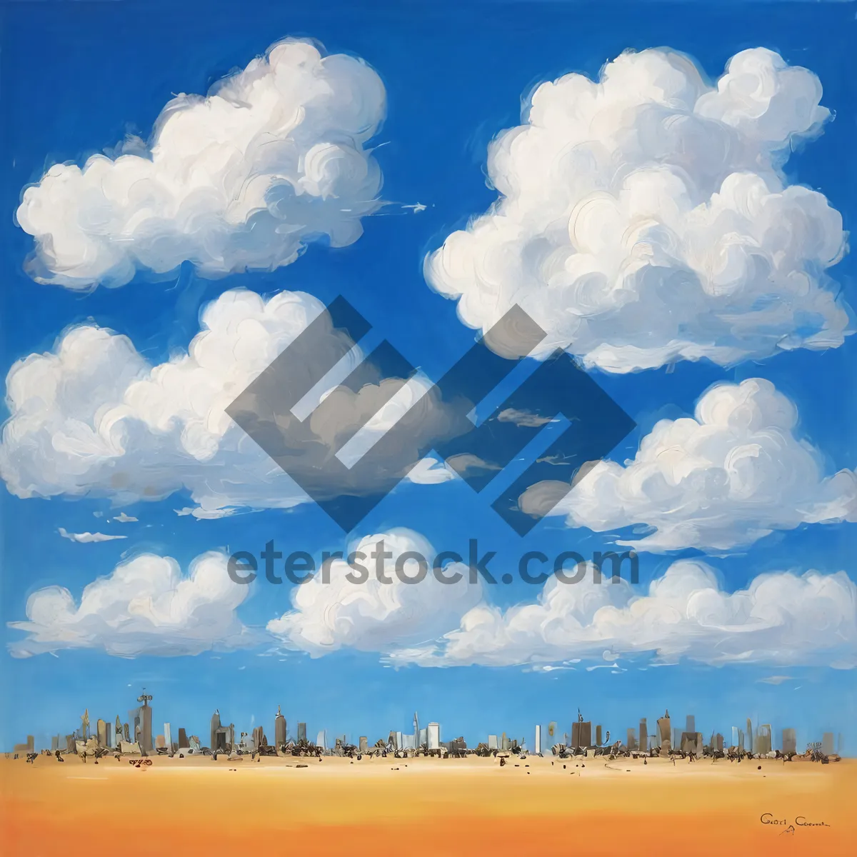 Picture of Fluffy Cumulus Clouds Over Azure Landscape