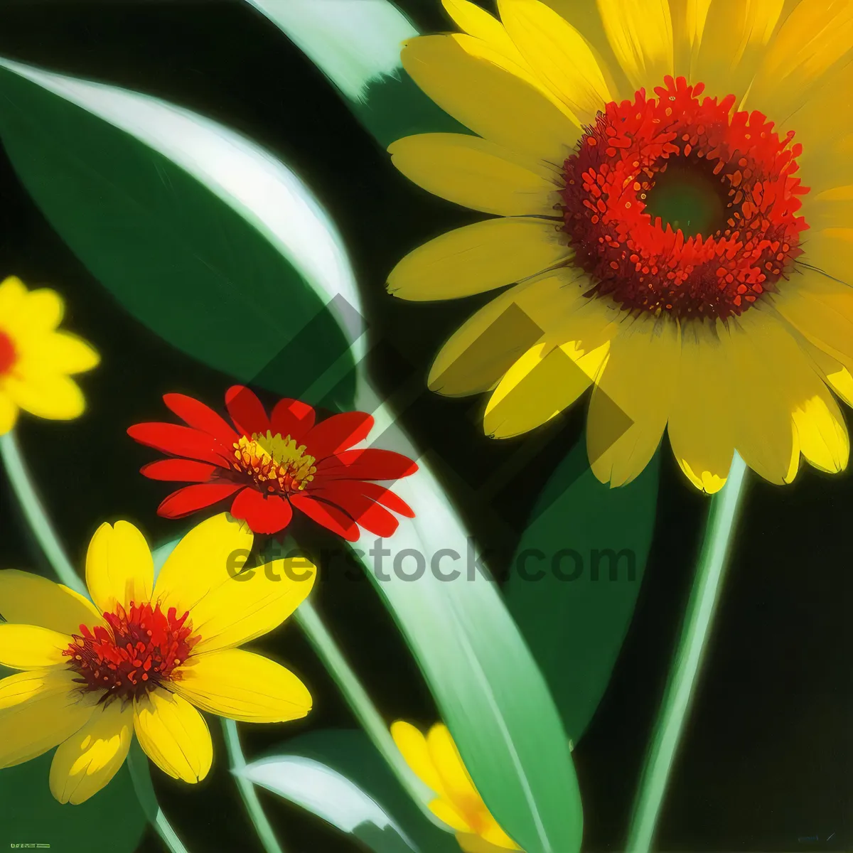 Picture of Yellow Sunflower Blossom in Sunny Garden.