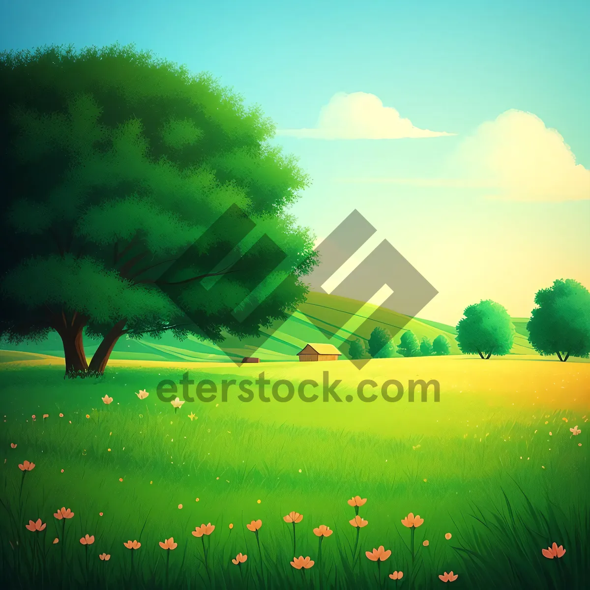 Picture of Vibrant Summer Meadow with Clear Blue Sky
