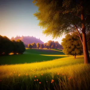 Vibrant Sunset Over Tranquil Countryside