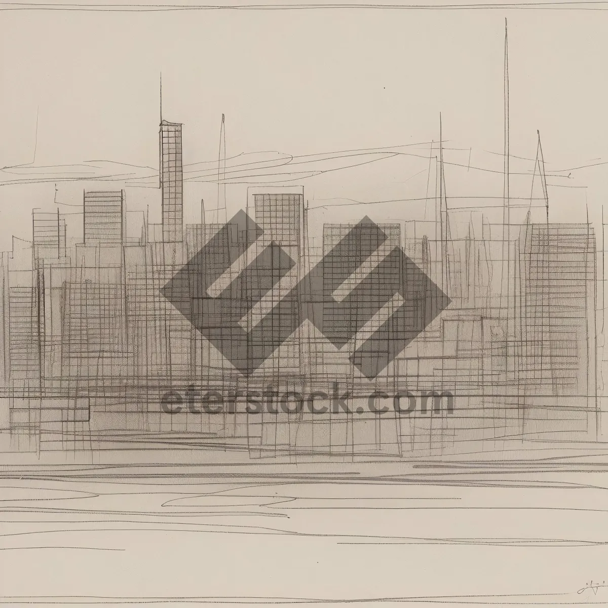 Picture of Sketch of Volleyball Net and Architectural Structure in Sky