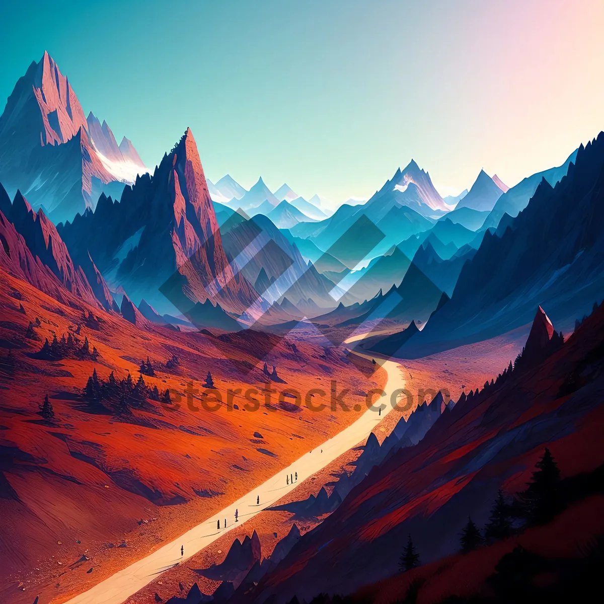 Picture of Breathtaking Alpine Mountain Landscape with Glacial Sky