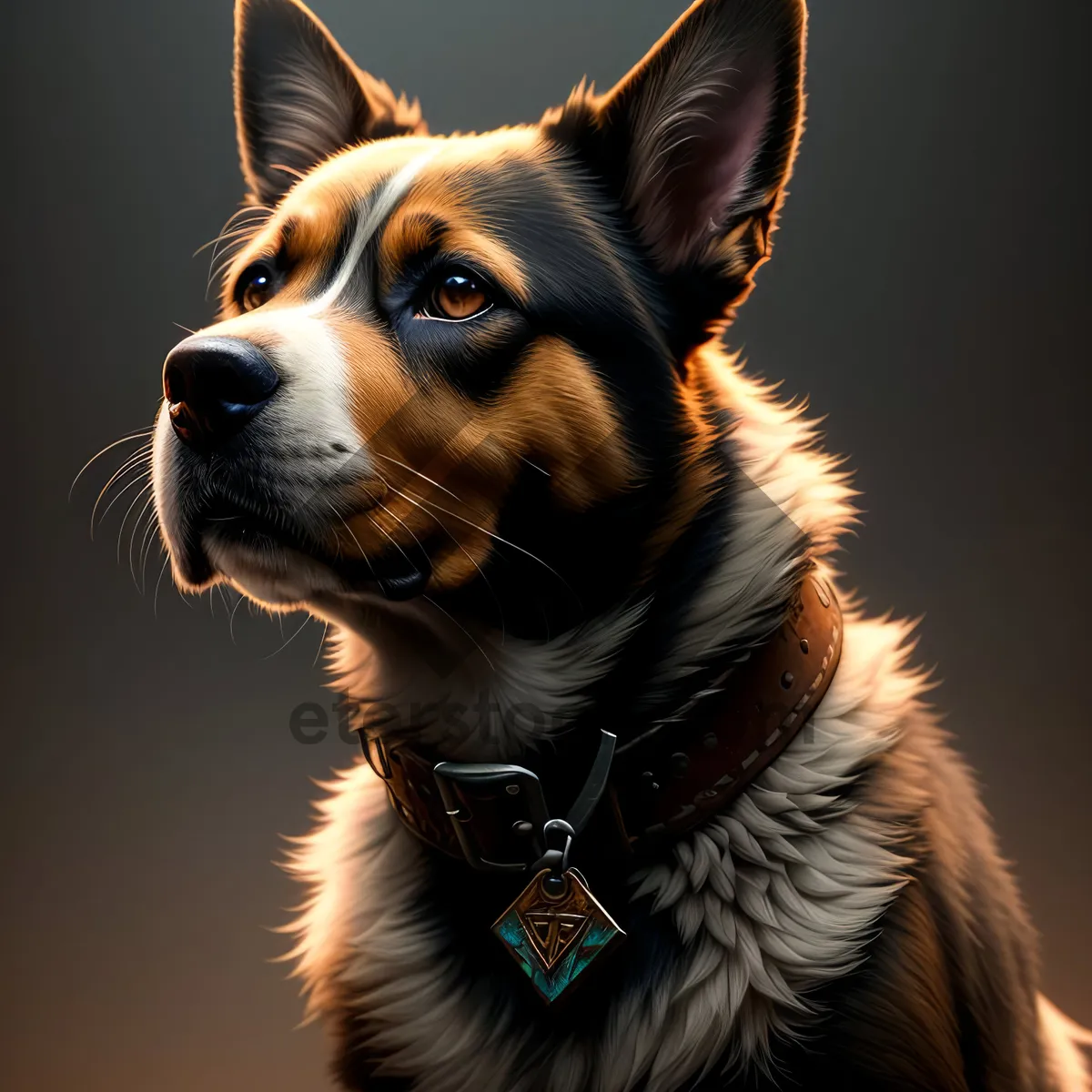 Picture of Adorable Purebred Shepherd Dog Sitting with Brown Fur