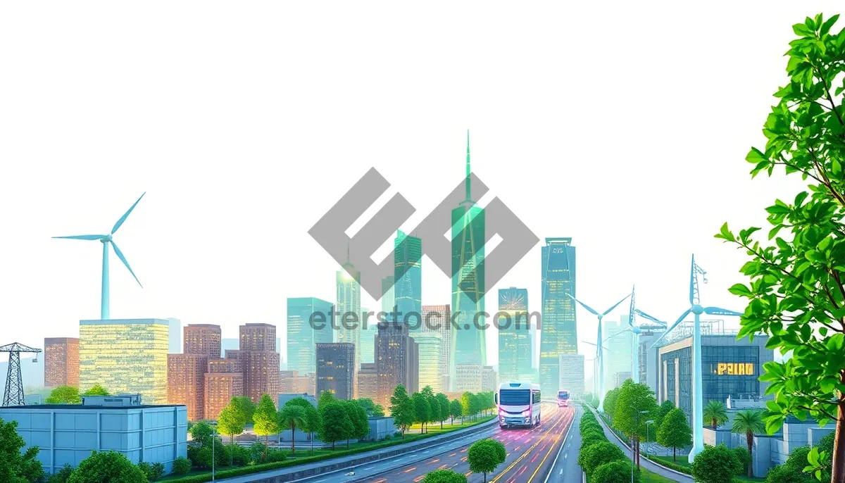 Picture of Modern office tower in city skyline at night