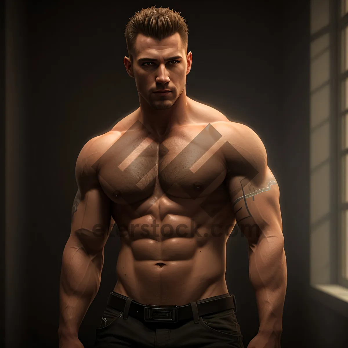 Picture of Powerful Male Bodybuilder Flexing Muscles