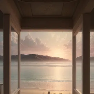 Serene Sunset Reflection on Coastal Sliding Door