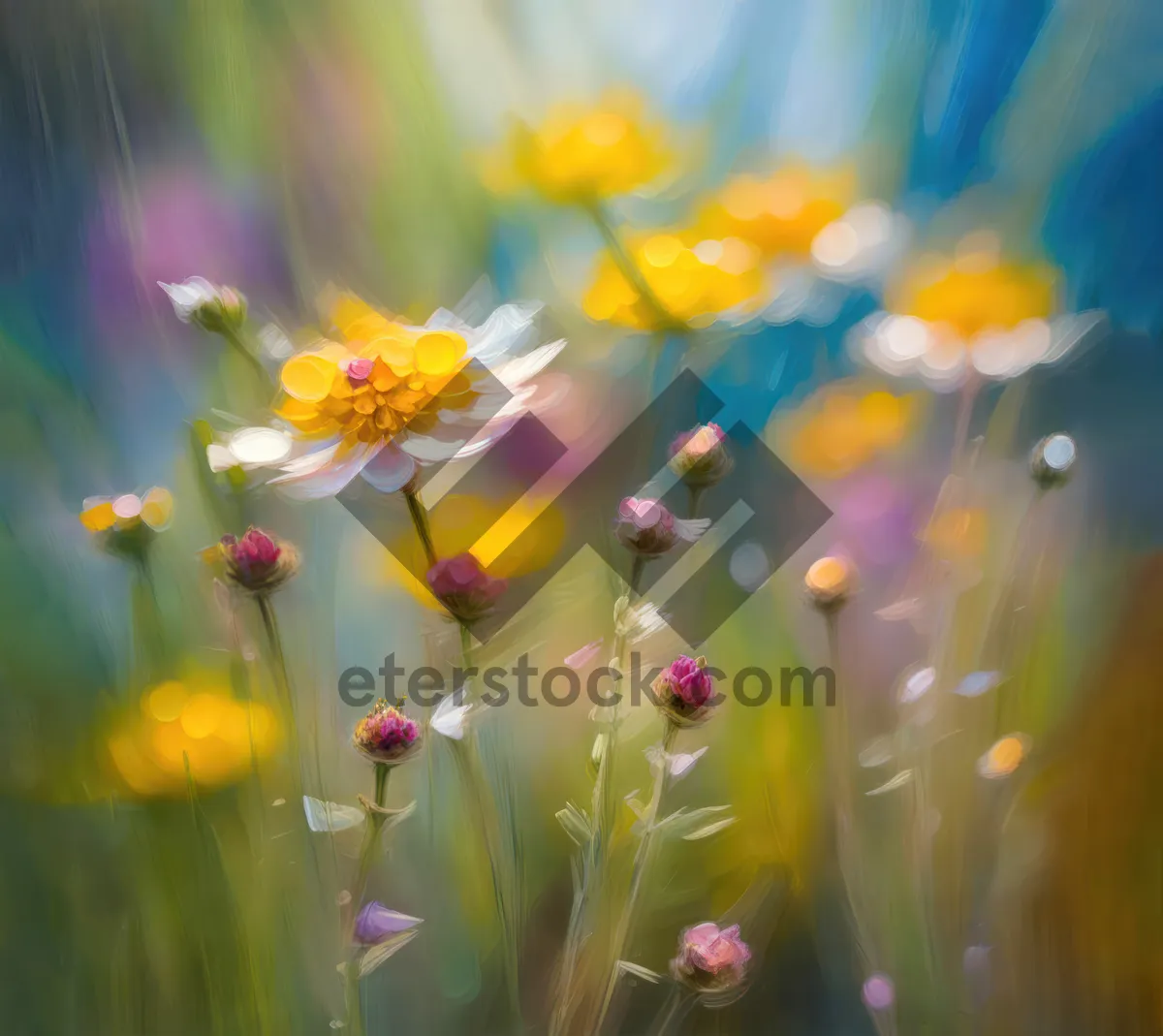 Picture of Yellow floral meadow in bright summer sunshine.