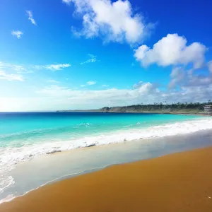 Tranquil Tropical Seascape: Sun-soaked Beach and Crystal Clear Waters