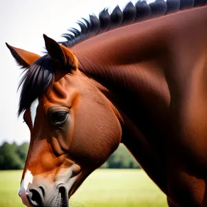 Brown Thoroughbred Stallion in Equestrian Portrait