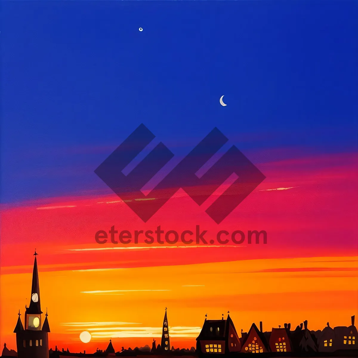 Picture of Orange Sunset Over City Skyline