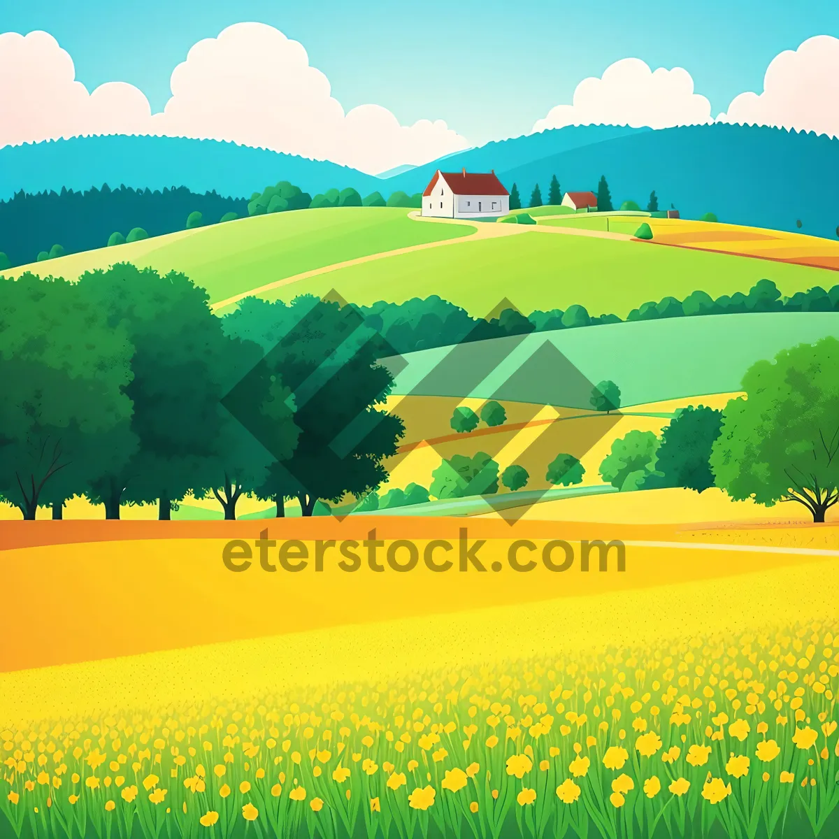 Picture of Golden Fields of Rapeseed Under Sunny Skies