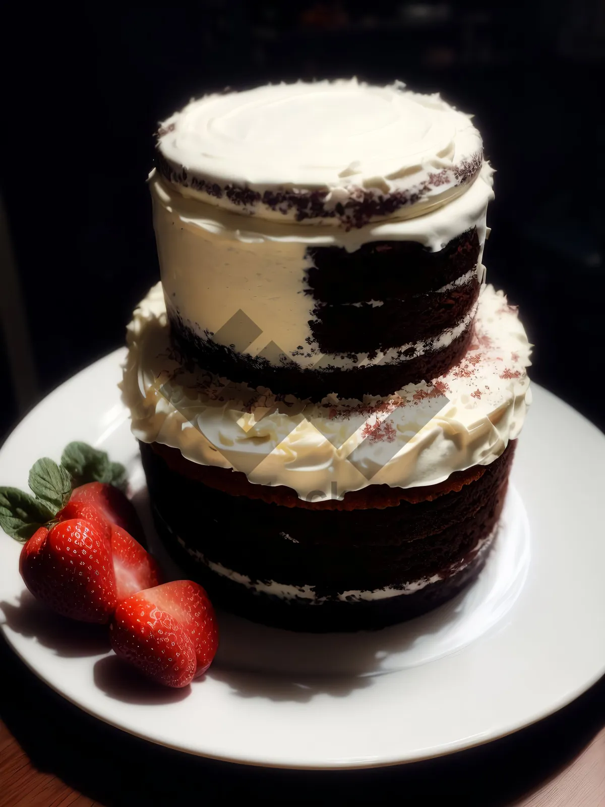 Picture of Delicious Strawberry Cream Cake with Chocolate Sauce