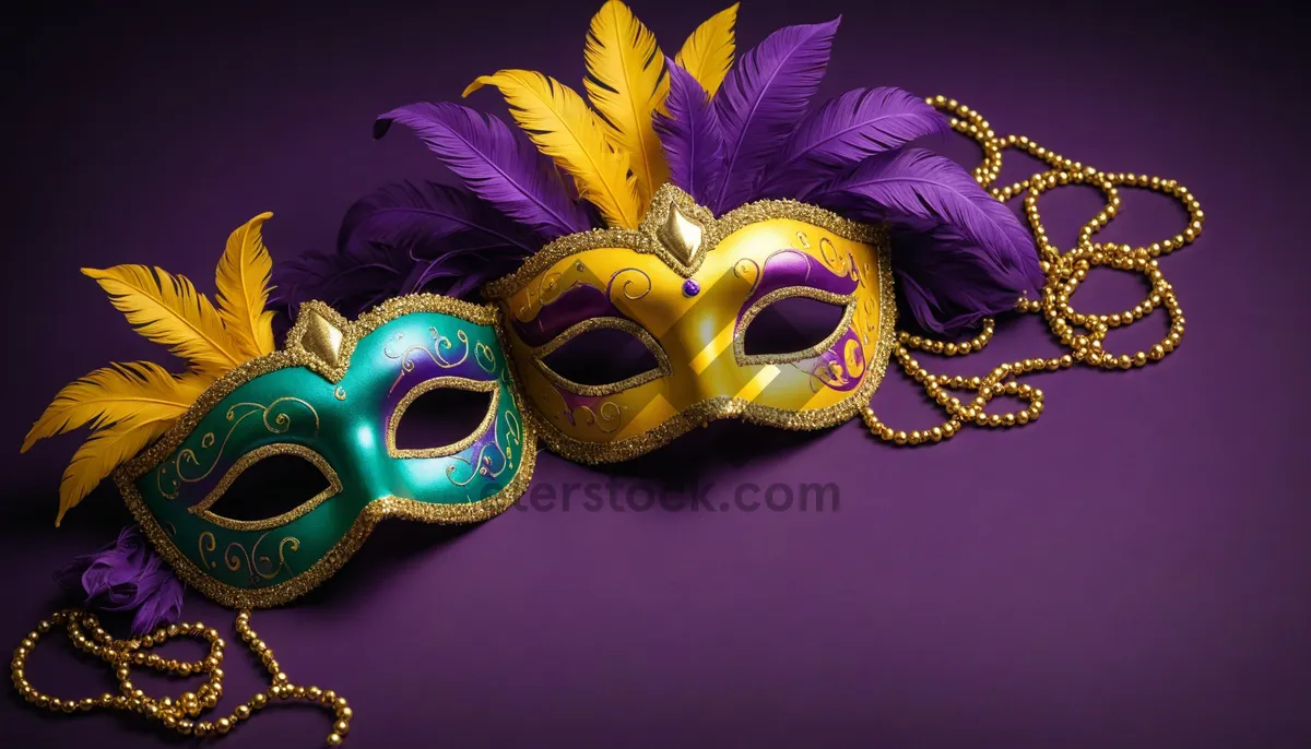 Picture of Mysterious golden Venetian mask for carnival party decor