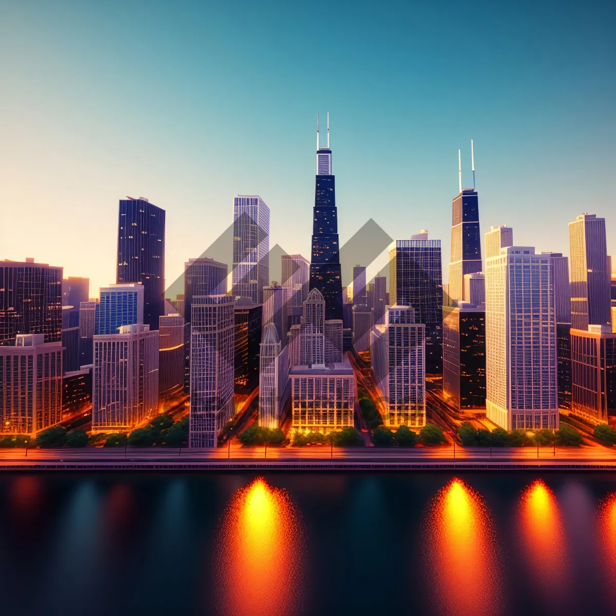 Picture of City Lights Reflected in Water: Urban Nightscapes