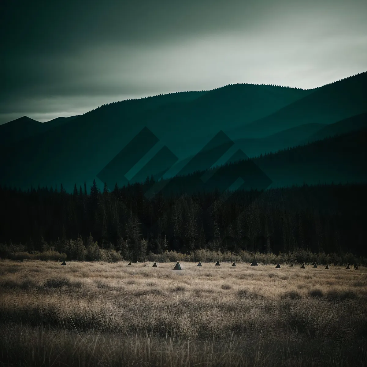 Picture of Serene Highland Mountain Landscape with Snow-Covered Peaks