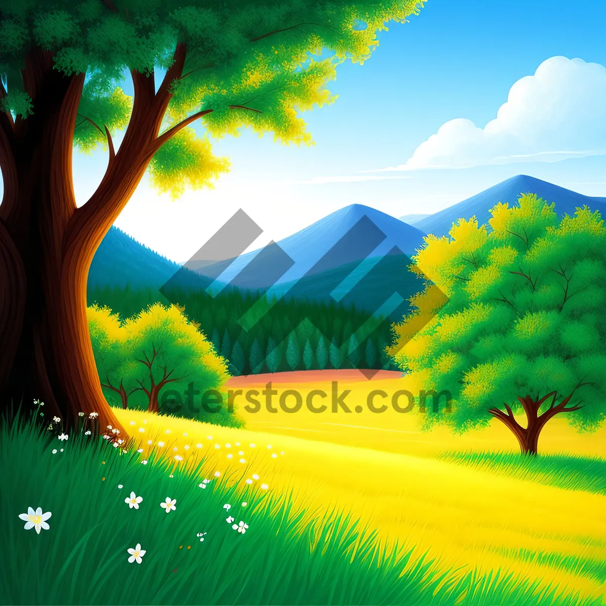 Picture of Serene Summer Landscape with Oak Tree