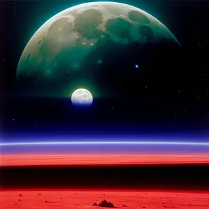 Nighttime Moon Orbiting Earth in Celestial Space