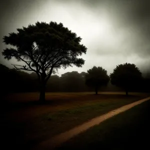 Serene Countryside Landscape with Tree and Park Bench