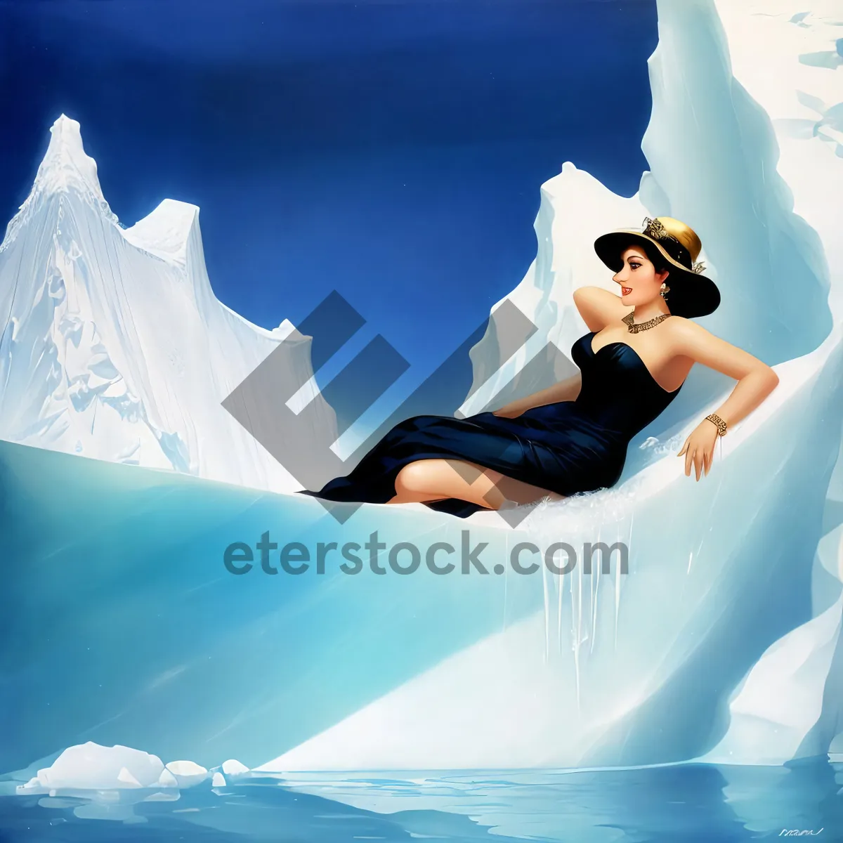Picture of Happy Newlywed Bride Embracing Iceberg