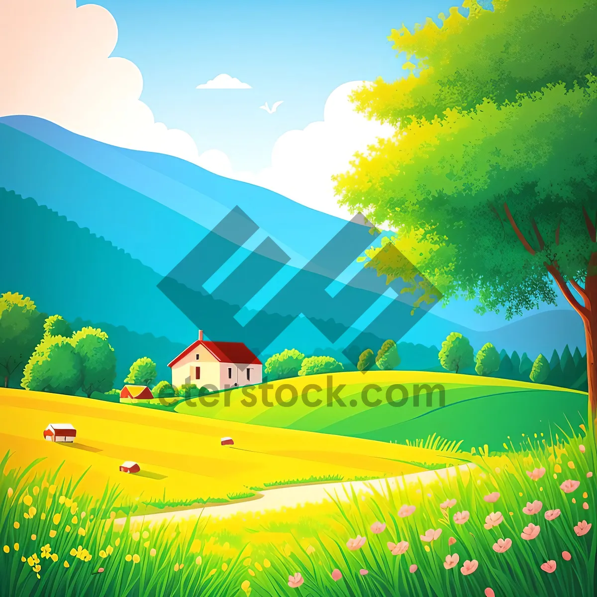 Picture of Vibrant summer meadow under clear skies.