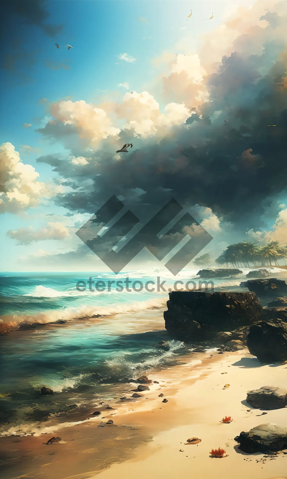 Picture of Tropical Ocean Paradise Vacation Retreat Beach Scene.